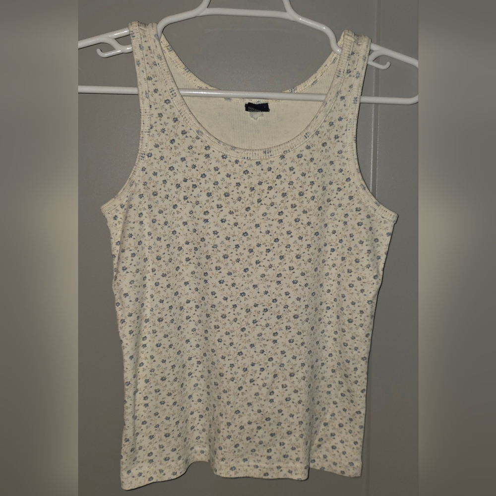 GAP Women’s Ribbed Ditzy Floral Tank Top Cream Blue Small Y2K Cottagecore
